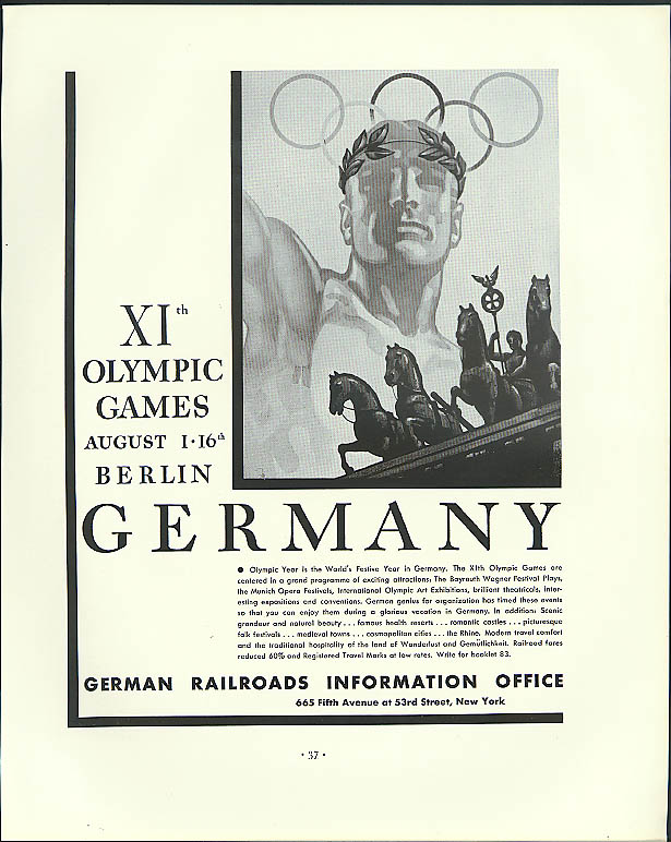 Image for 11th Olympic Games Berlin Germany German Railroads ad 1936